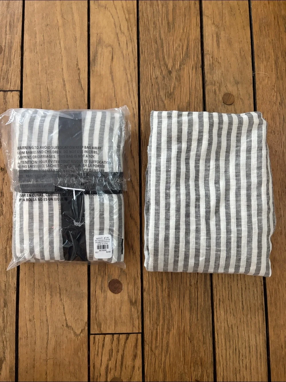 (2) WEST ELM linen striped king pillow shams